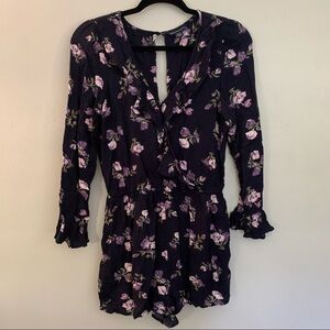 AEO Navy Blue Long Sleeve Floral Romper American Eagle